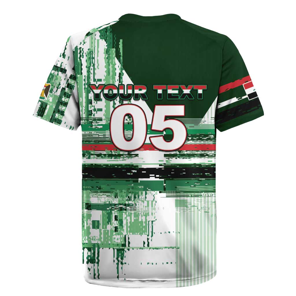 Custom Iraq Football Rugby Jersey Modern Glitch Art Style Lion Symbolism