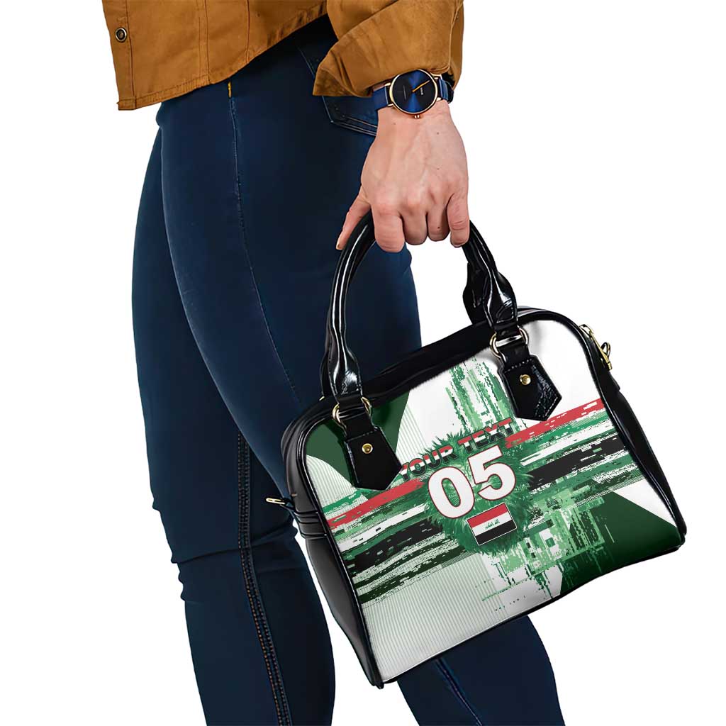 Custom Iraq Football Shoulder Handbag Modern Glitch Art Style Lion Symbolism