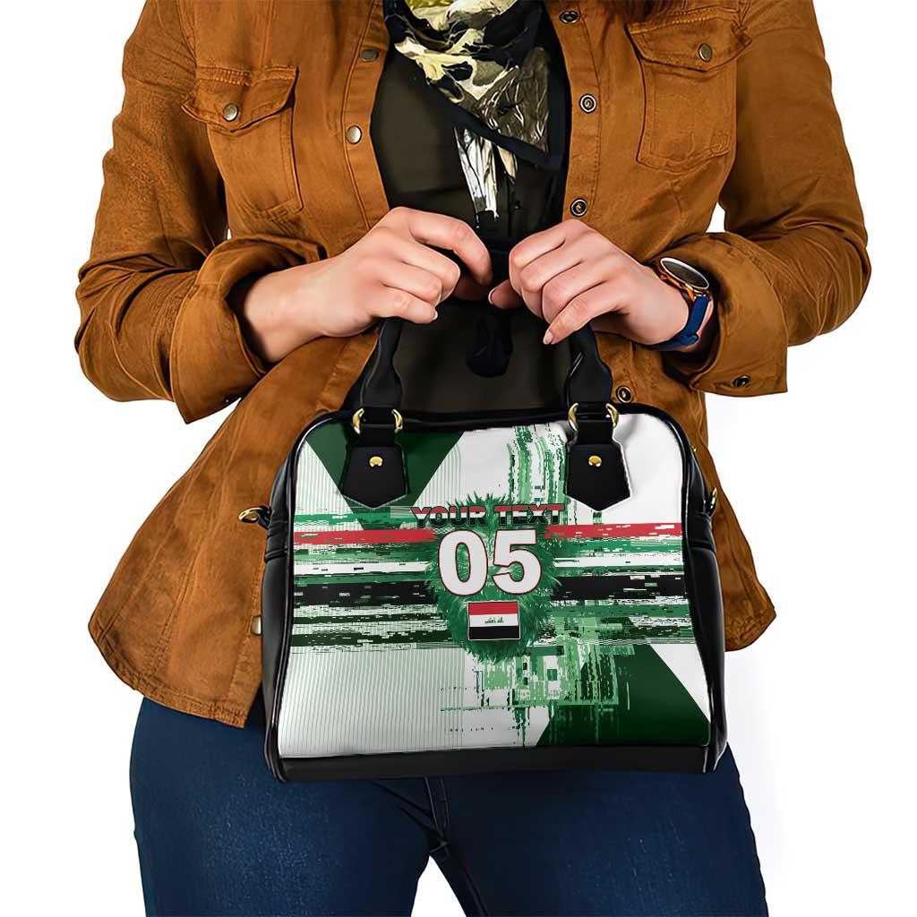 Custom Iraq Football Shoulder Handbag Modern Glitch Art Style Lion Symbolism