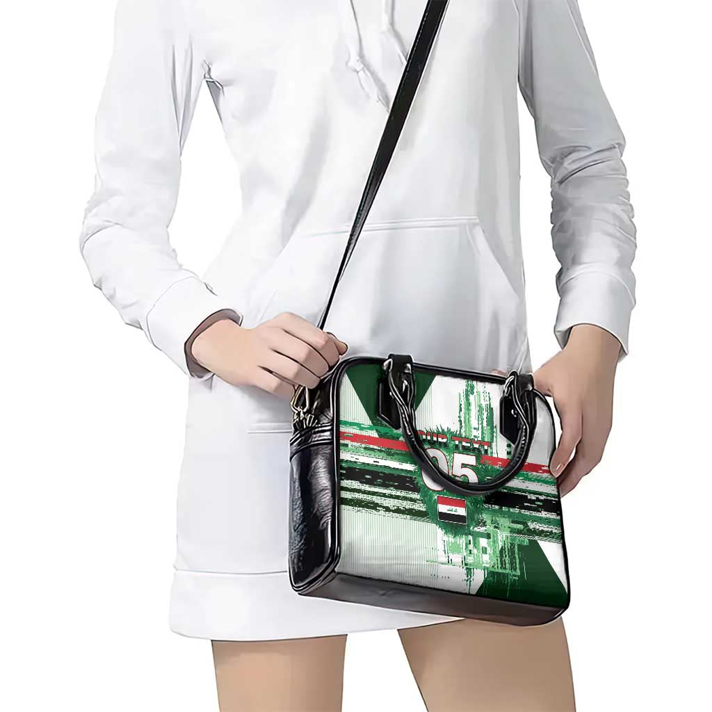 Custom Iraq Football Shoulder Handbag Modern Glitch Art Style Lion Symbolism