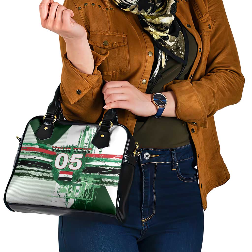 Custom Iraq Football Shoulder Handbag Modern Glitch Art Style Lion Symbolism