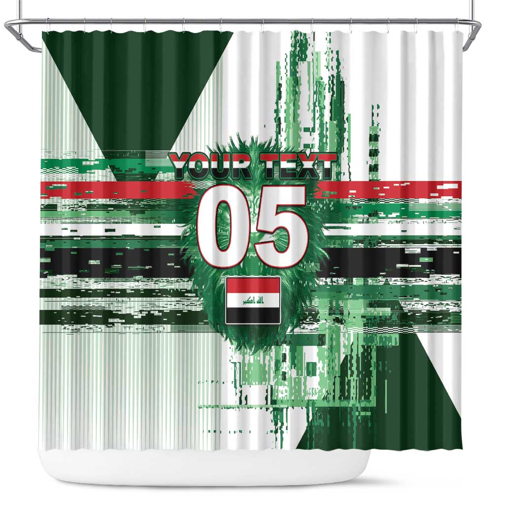 Custom Iraq Football Shower Curtain Modern Glitch Art Style Lion Symbolism