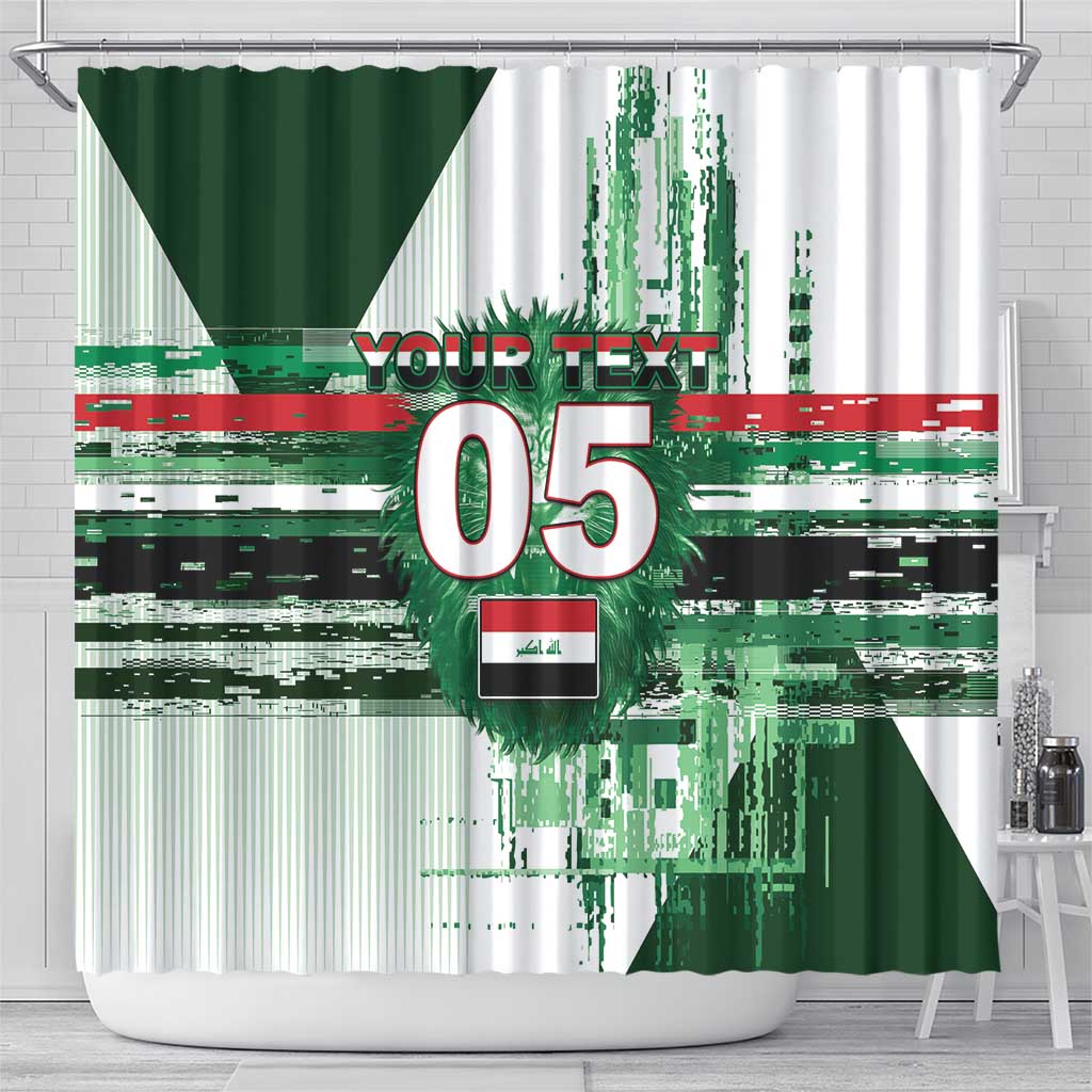 Custom Iraq Football Shower Curtain Modern Glitch Art Style Lion Symbolism