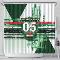 Custom Iraq Football Shower Curtain Modern Glitch Art Style Lion Symbolism