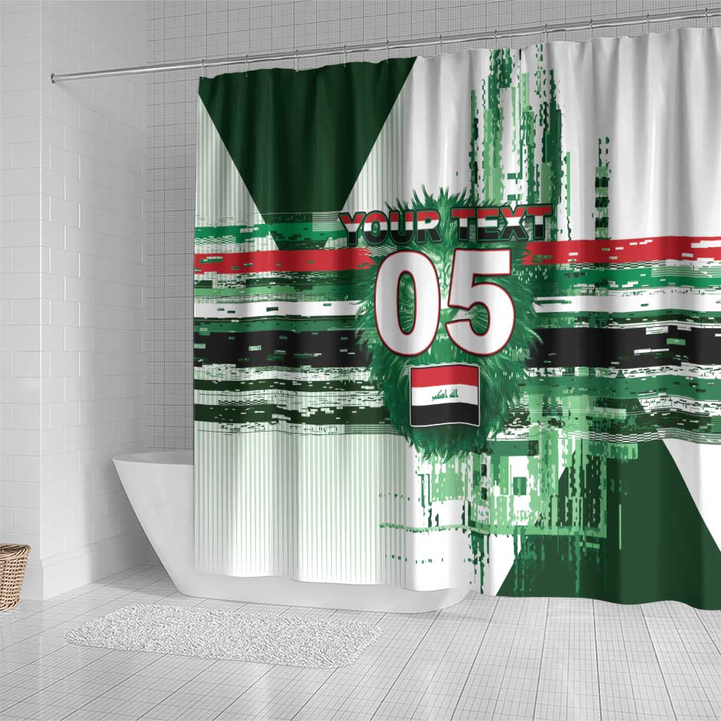 Custom Iraq Football Shower Curtain Modern Glitch Art Style Lion Symbolism