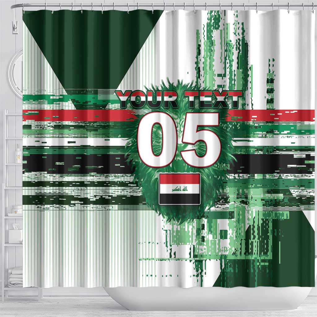 Custom Iraq Football Shower Curtain Modern Glitch Art Style Lion Symbolism