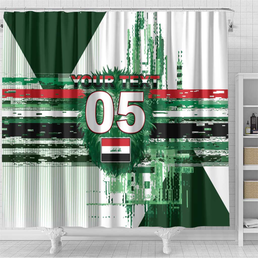 Custom Iraq Football Shower Curtain Modern Glitch Art Style Lion Symbolism