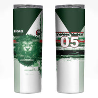 Custom Iraq Football Skinny Tumbler Modern Glitch Art Style Lion Symbolism