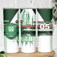 Custom Iraq Football Skinny Tumbler Modern Glitch Art Style Lion Symbolism