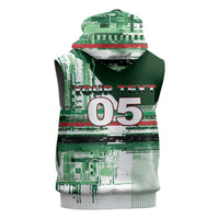 Custom Iraq Football Sleeveless Hoodie Modern Glitch Art Style Lion Symbolism