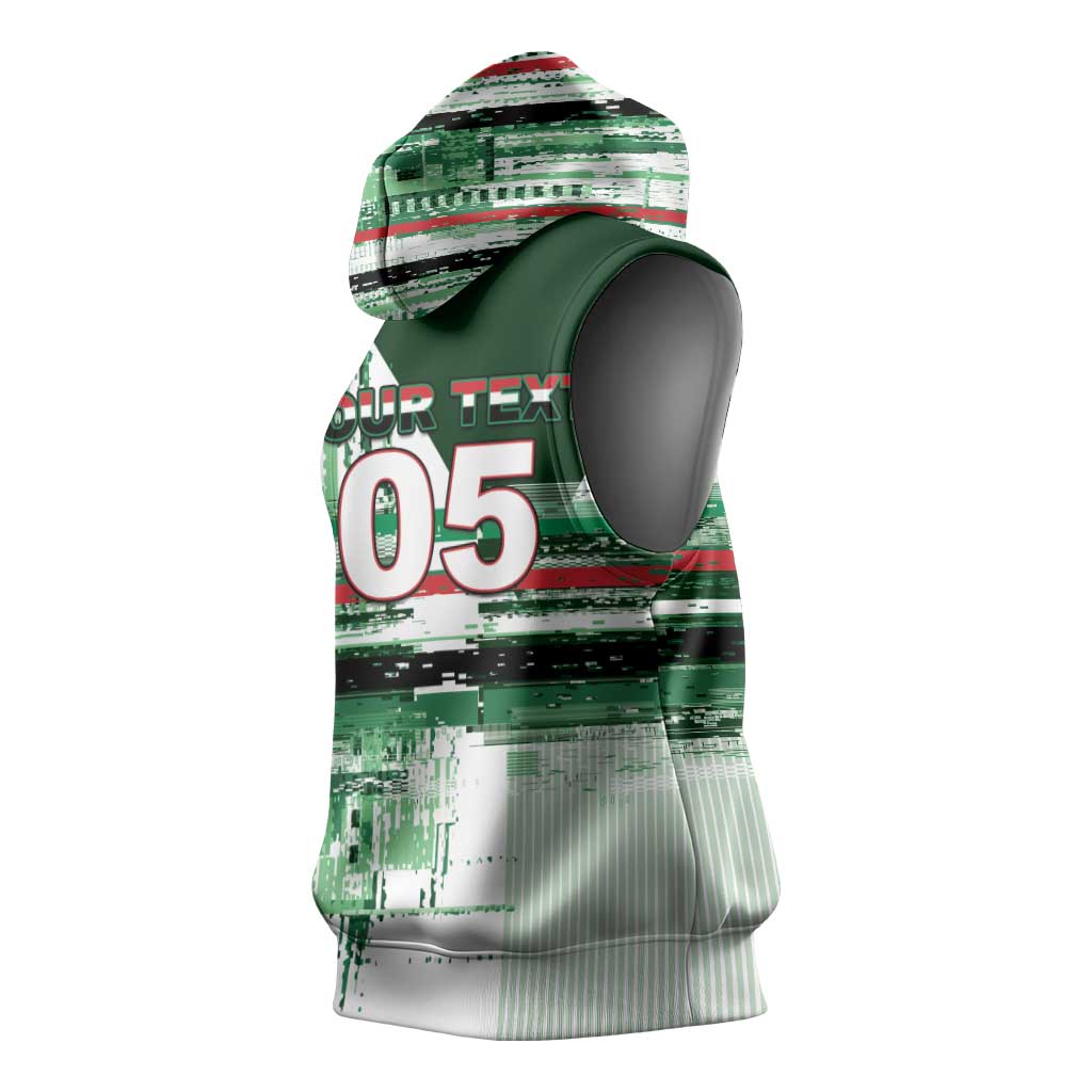 Custom Iraq Football Sleeveless Hoodie Modern Glitch Art Style Lion Symbolism