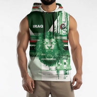 Custom Iraq Football Sleeveless Hoodie Modern Glitch Art Style Lion Symbolism