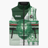 Custom Iraq Football Sleeveless Puffer Jacket Modern Glitch Art Style Lion Symbolism