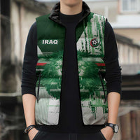 Custom Iraq Football Sleeveless Puffer Jacket Modern Glitch Art Style Lion Symbolism