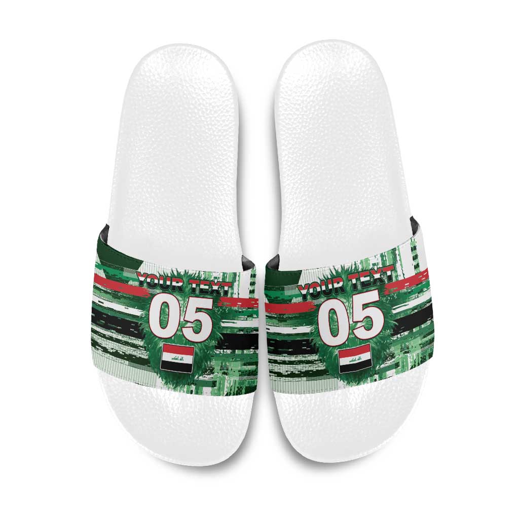 Custom Iraq Football Slide Sandals Modern Glitch Art Style Lion Symbolism