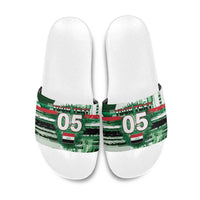 Custom Iraq Football Slide Sandals Modern Glitch Art Style Lion Symbolism