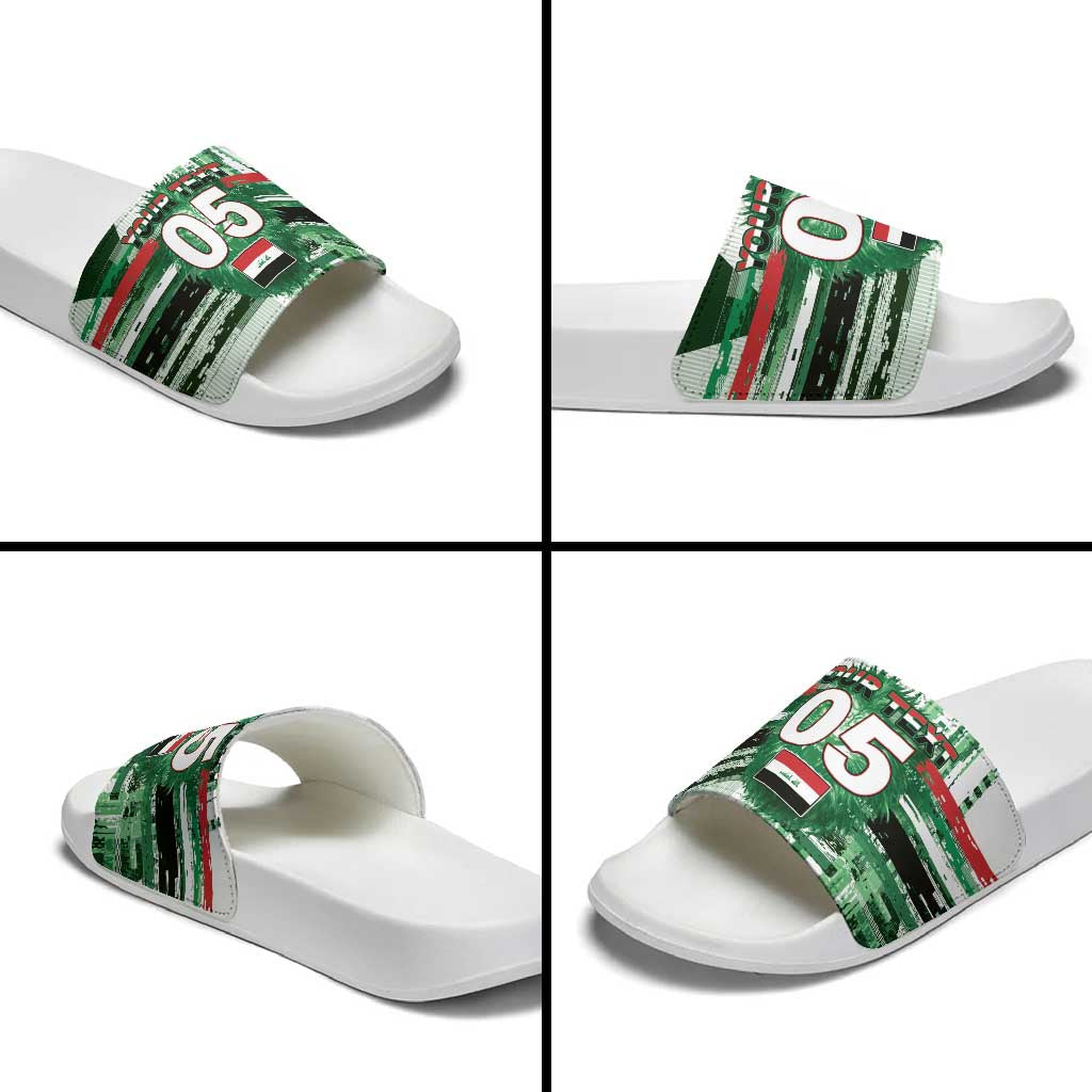 Custom Iraq Football Slide Sandals Modern Glitch Art Style Lion Symbolism