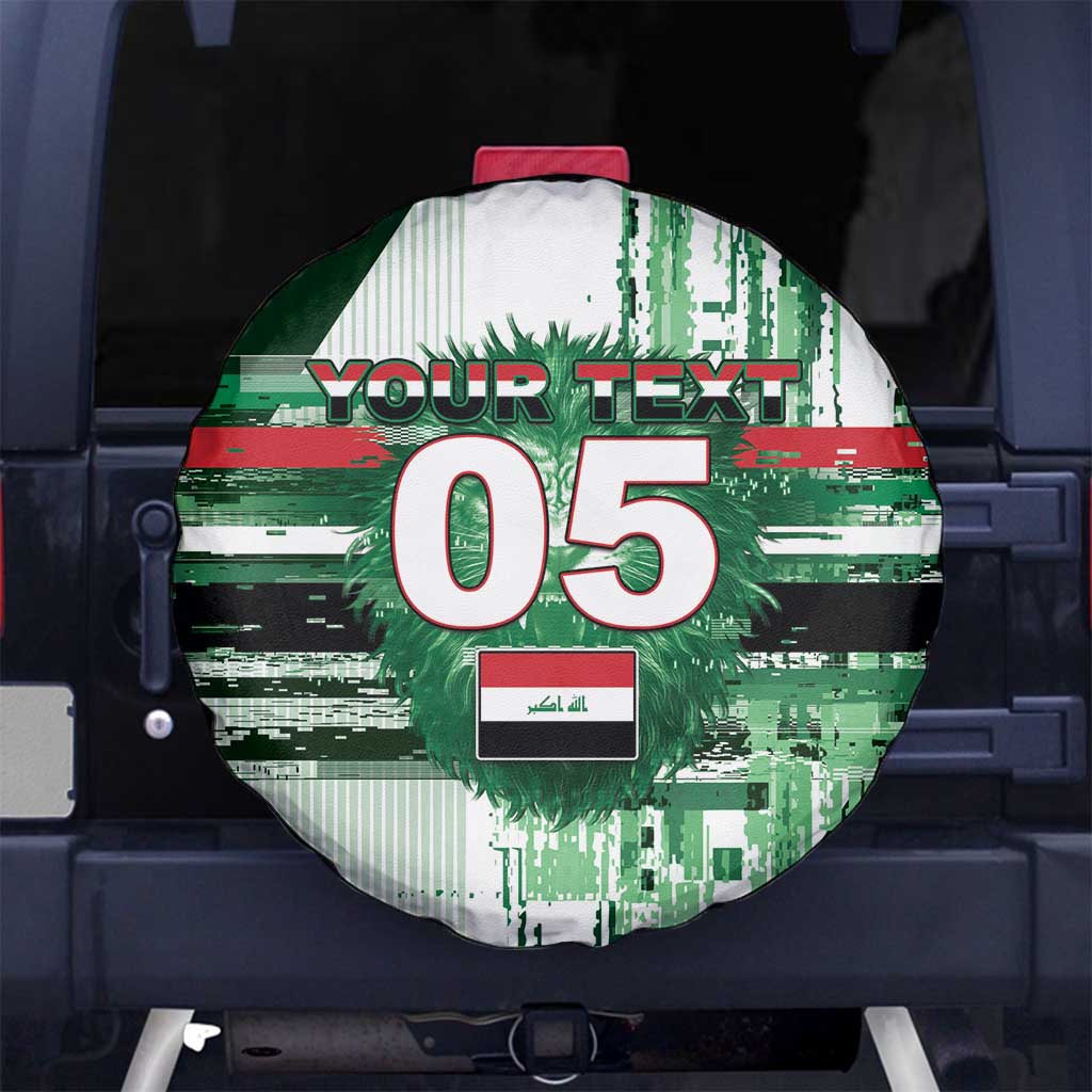 Custom Iraq Football Spare Tire Cover Modern Glitch Art Style Lion Symbolism