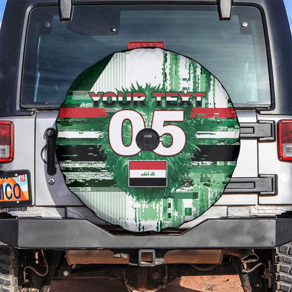 Custom Iraq Football Spare Tire Cover Modern Glitch Art Style Lion Symbolism