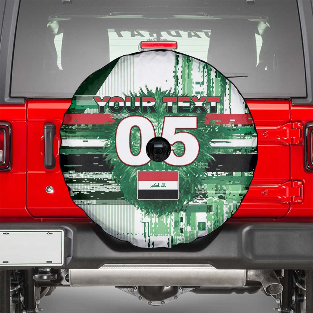 Custom Iraq Football Spare Tire Cover Modern Glitch Art Style Lion Symbolism