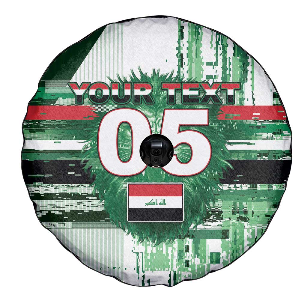 Custom Iraq Football Spare Tire Cover Modern Glitch Art Style Lion Symbolism