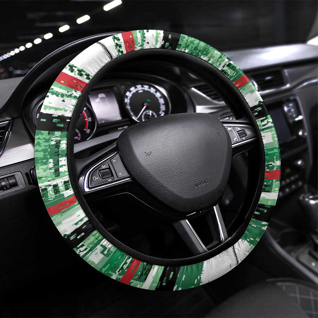 Iraq Football Steering Wheel Cover Modern Glitch Art Style Lion Symbolism