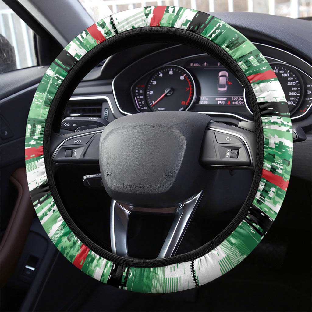Iraq Football Steering Wheel Cover Modern Glitch Art Style Lion Symbolism