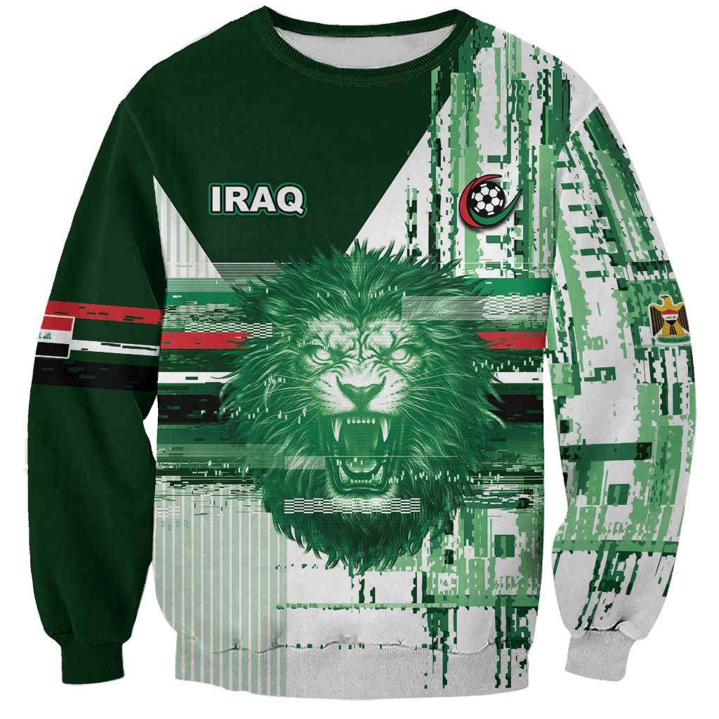 Custom Iraq Football Sweatshirt Modern Glitch Art Style Lion Symbolism
