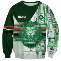Custom Iraq Football Sweatshirt Modern Glitch Art Style Lion Symbolism