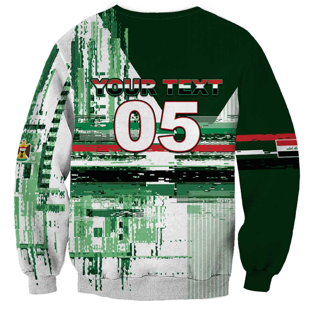 Custom Iraq Football Sweatshirt Modern Glitch Art Style Lion Symbolism