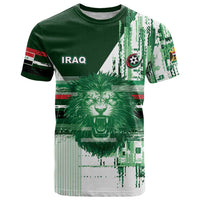 Custom Iraq Football T Shirt Modern Glitch Art Style Lion Symbolism