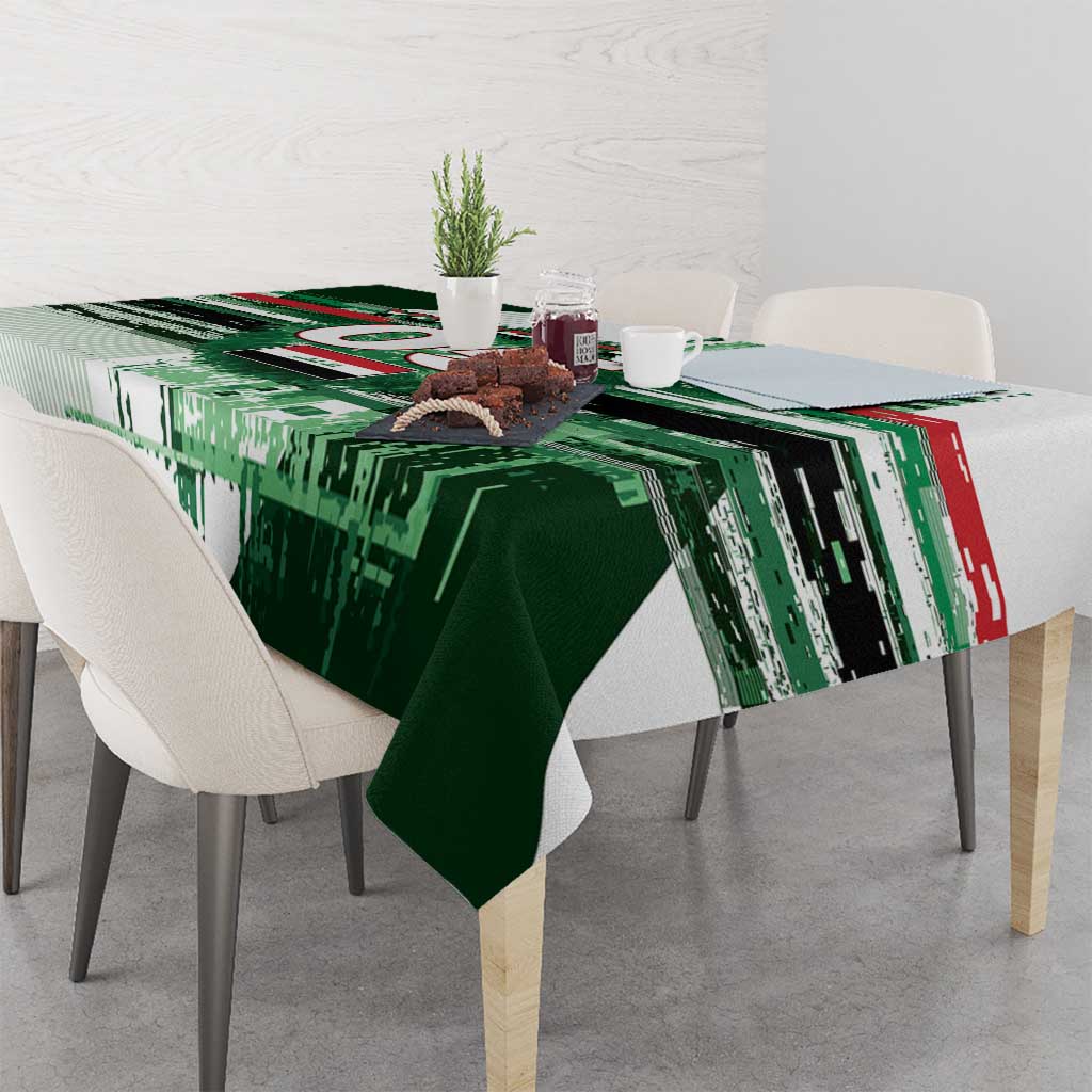 Custom Iraq Football Tablecloth Modern Glitch Art Style Lion Symbolism