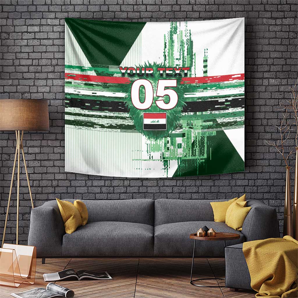 Custom Iraq Football Tapestry Modern Glitch Art Style Lion Symbolism