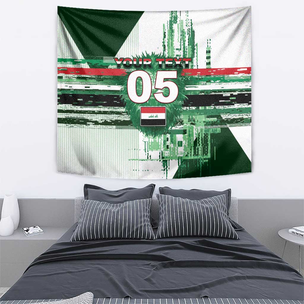 Custom Iraq Football Tapestry Modern Glitch Art Style Lion Symbolism