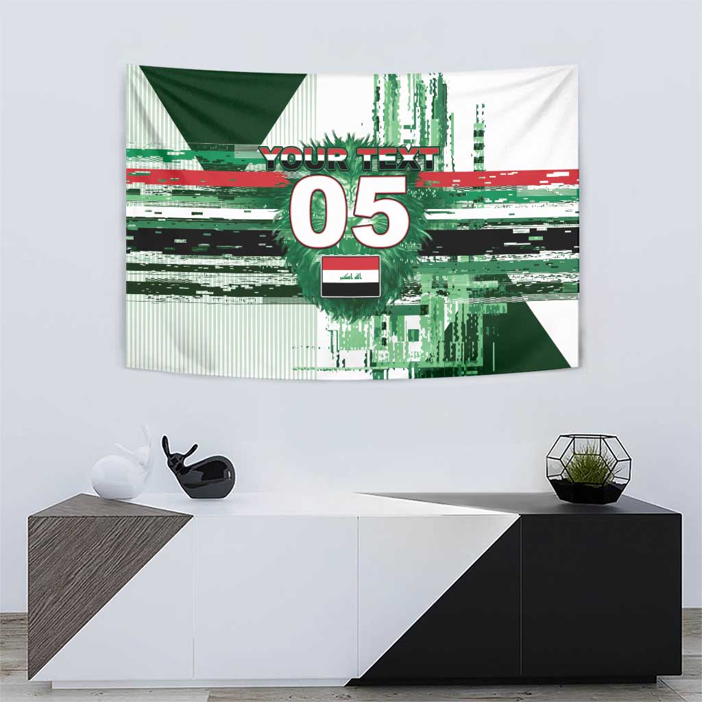Custom Iraq Football Tapestry Modern Glitch Art Style Lion Symbolism