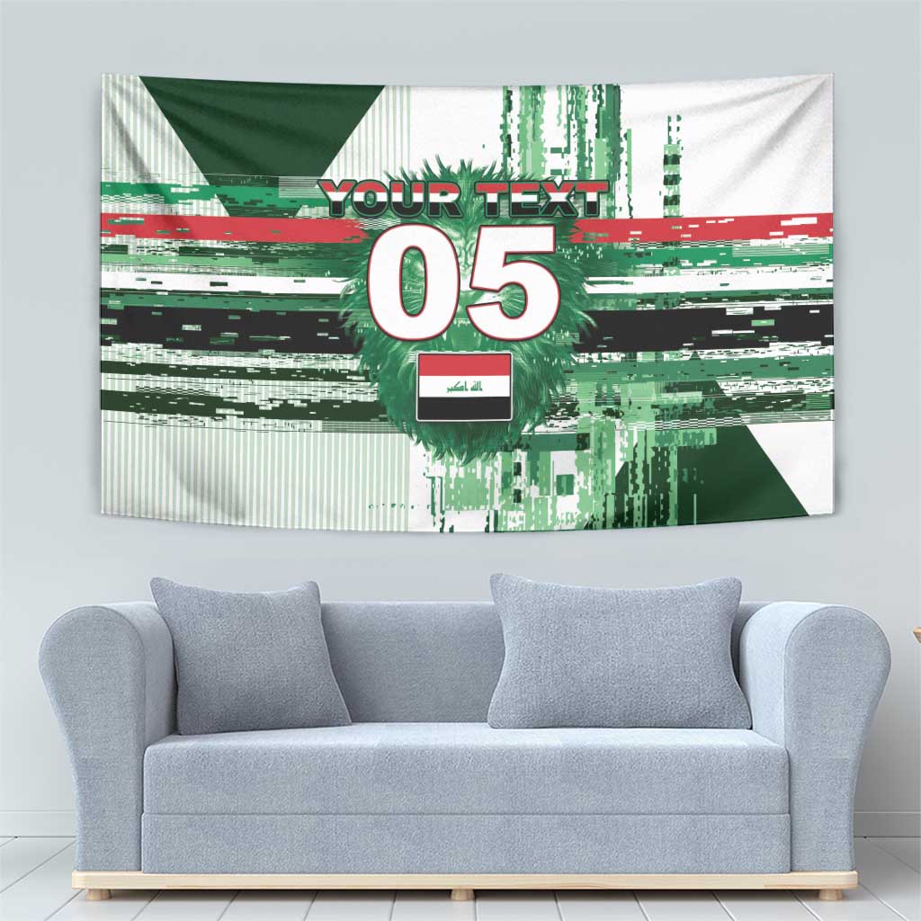 Custom Iraq Football Tapestry Modern Glitch Art Style Lion Symbolism