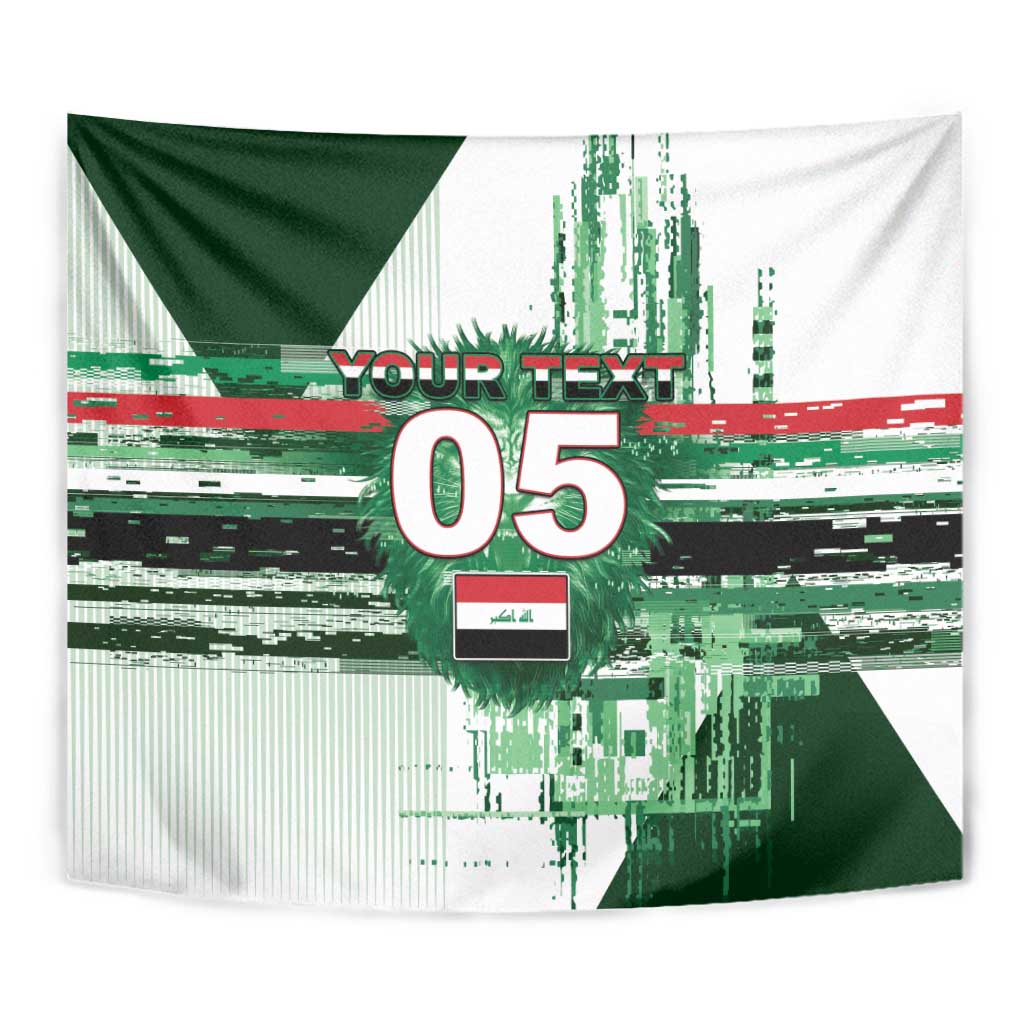 Custom Iraq Football Tapestry Modern Glitch Art Style Lion Symbolism