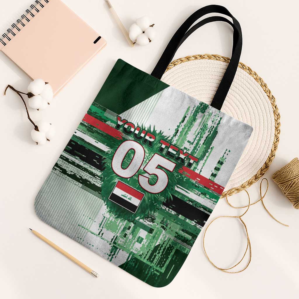 Custom Iraq Football Tote Bag Modern Glitch Art Style Lion Symbolism
