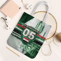 Custom Iraq Football Tote Bag Modern Glitch Art Style Lion Symbolism