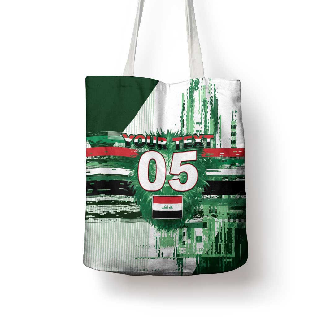 Custom Iraq Football Tote Bag Modern Glitch Art Style Lion Symbolism