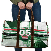 Custom Iraq Football Travel Bag Modern Glitch Art Style Lion Symbolism