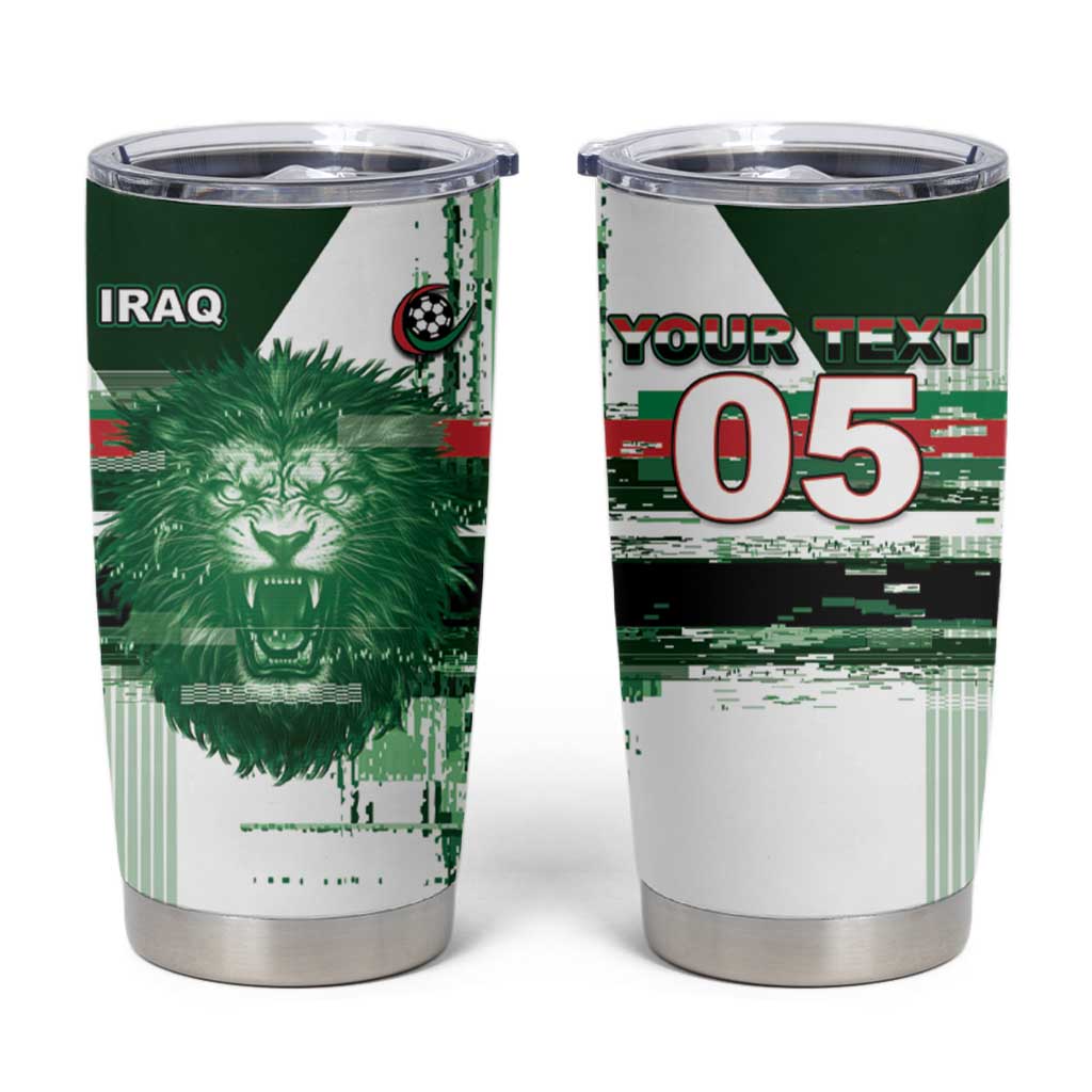 Custom Iraq Football Tumbler Cup Modern Glitch Art Style Lion Symbolism