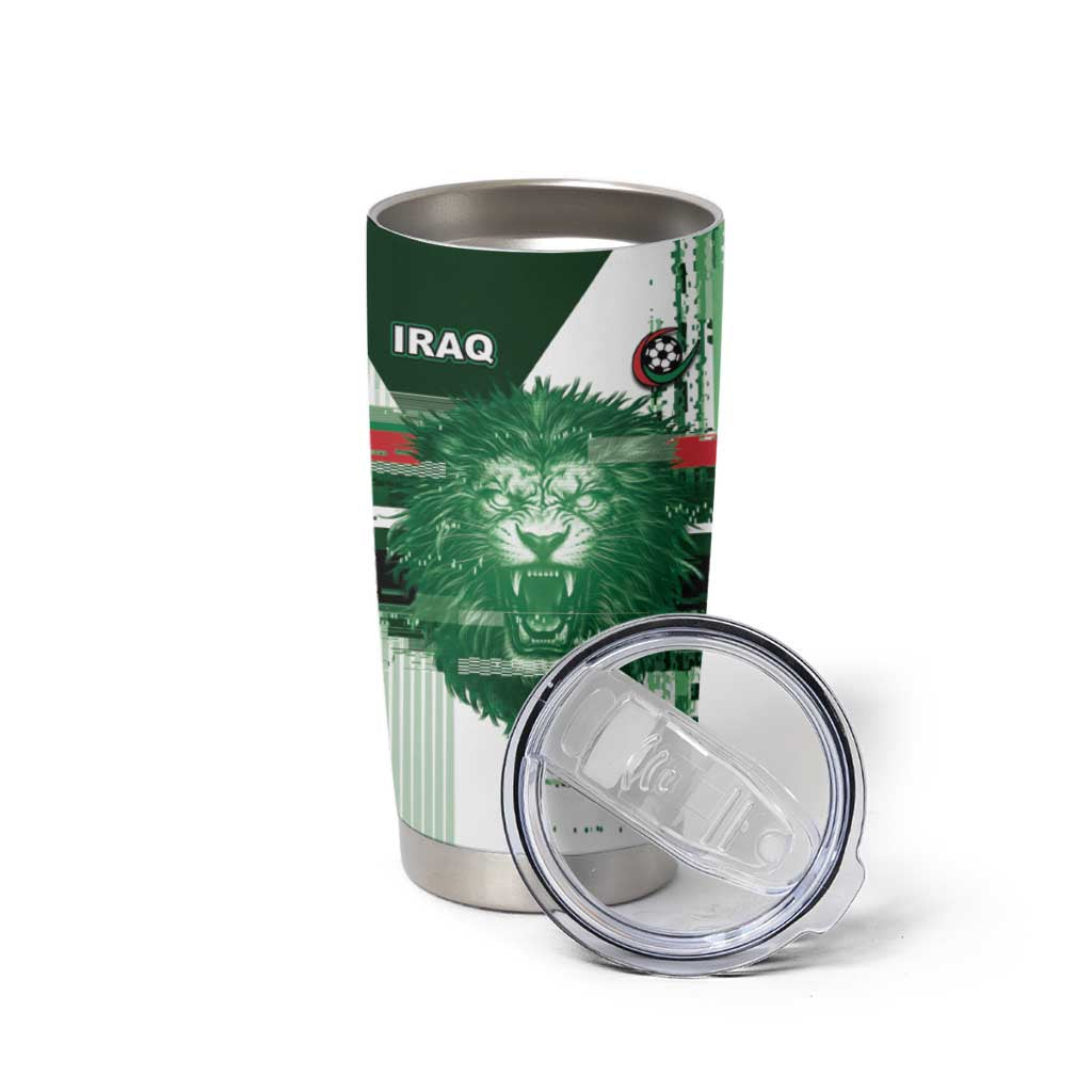Custom Iraq Football Tumbler Cup Modern Glitch Art Style Lion Symbolism