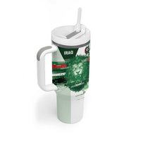 Custom Iraq Football Tumbler With Handle Modern Glitch Art Style Lion Symbolism