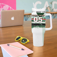 Custom Iraq Football Tumbler With Handle Modern Glitch Art Style Lion Symbolism