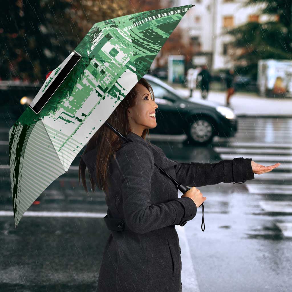 Custom Iraq Football Umbrella Modern Glitch Art Style Lion Symbolism
