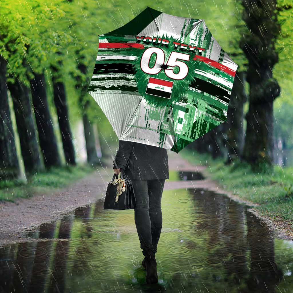 Custom Iraq Football Umbrella Modern Glitch Art Style Lion Symbolism
