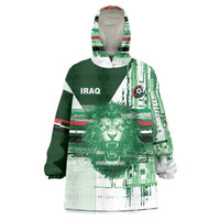 Custom Iraq Football Wearable Blanket Hoodie Modern Glitch Art Style Lion Symbolism