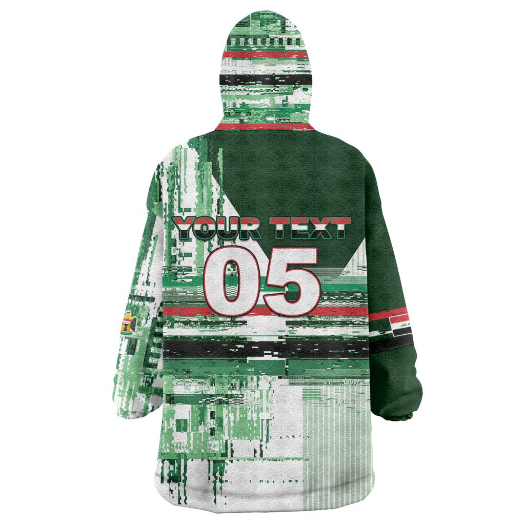 Custom Iraq Football Wearable Blanket Hoodie Modern Glitch Art Style Lion Symbolism