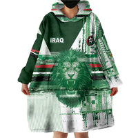 Custom Iraq Football Wearable Blanket Hoodie Modern Glitch Art Style Lion Symbolism